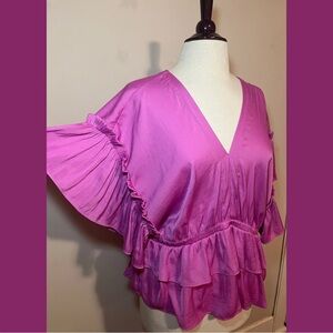 Marc New York Magenta Ruffle Peplum Blouse